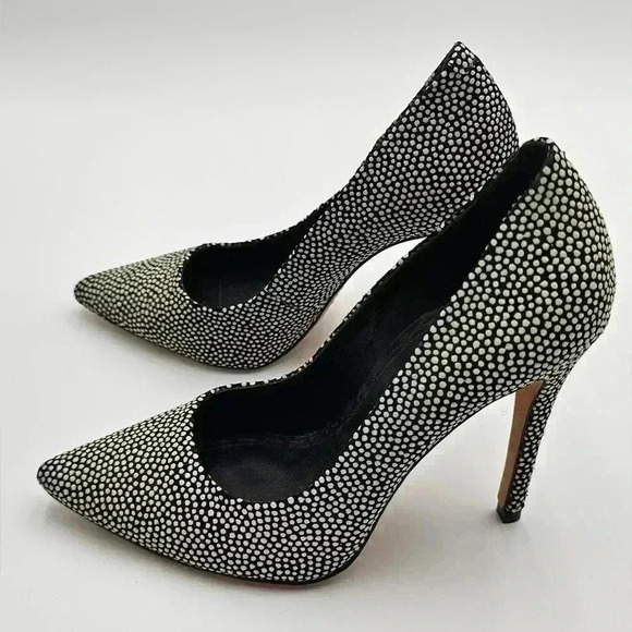 Alice + Olivia Womens Size 7 Black Devon Leather Heel with White Dots - Picture 2 of 10